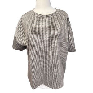 LAUREN Ralph Lauren Houndstooth Short Sleeve Top 2X Brown Beige Blue